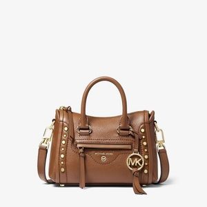 Michael Kors Carine Extra-Small Studded Pebbled Leather Crossbody Bag in Luggage